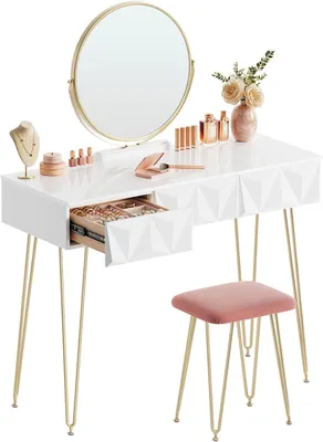 Productafbeelding van Make-uptafel - Kaptafel - Make-uptafel - Schminktisch - Make-up Bureau - 360° Draaibare Spiegel