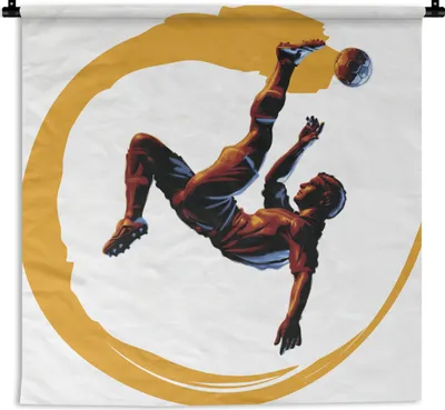 Produktbild von MuchoWow® Wandteppich Wandbehang Illustration eines Fußballers, der einen Fallrückzieher macht - Jungen - Mädchen - Kinder 120x120 cm Tapisserie Dekoration Wandtuch - Modern - Baumwollgewebe