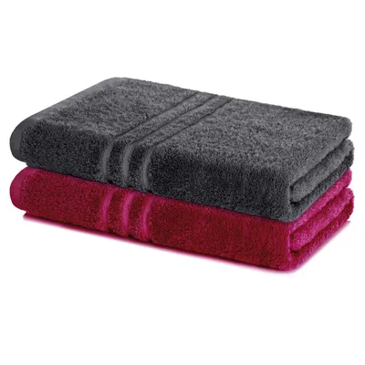 Produktbild von Lavea® 2er Set Badetuch 100 x 150 cm Baumwolle, saugstarkes Duschtuch groß, Frottier Elena, Duschhandtuch, weich, waschbar 60 °C, trocknergeeignet, Anthrazit & Bordeaux