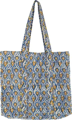 Produktbild von Boho Umhängetasche, Gesteppte Blockdruck Wendetasche, Schulterbeutel, Shopper - Blau, Uni - Erwachsene, Baumwolle, 45*40*25 cm, Alternative Umhängetasche, Handtasche aus Stoff
