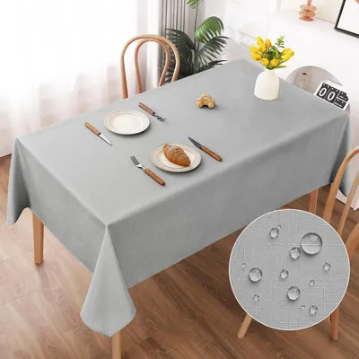 Obrázok produktu pre Obrus, umývateľný, vzhľad ľanu, 140x240 cm, svetlosivý, polyester, vodeodolný, odolný voči poškriabaniu