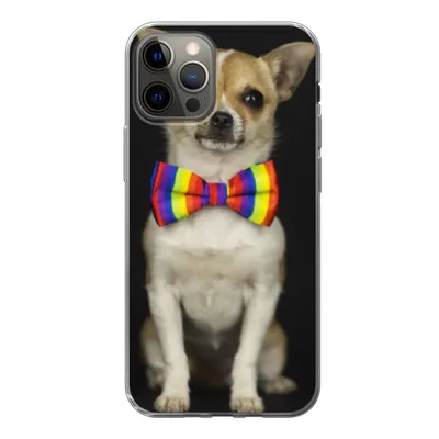 Produktbild von MuchoWow® Handyhülle Schutzhülle Hülle für iPhone 12 Pro Hund - Fliege - Schwarz Silikon Softcase Handy Hülle