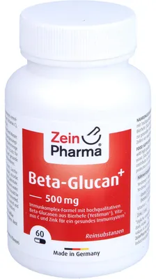 Immagine prodotto di ZeinPharma Beta Glucan 500 mg + Vitamina C e Zinco Capsule, 60 capsule