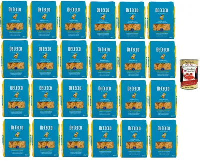 Produktbild von De Cecco Farfalle Pasta, Italienischer Hartweizen, 24 x 500g Packungen, + Italian Gourmet polpa 400g