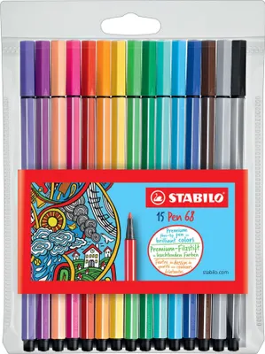 Zdjęcie produktu dla STABILO Pen 68, 15 kol., Wielobarwny, Końcówka pociskowa, 1 mm, Wielobarwny, 24 h