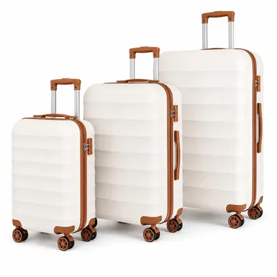 Produktbild von Hartschalen Kofferset 3-tlg, Reisekoffer mit TSA-Schloss, Trolley Set 55 68 77 cm, leise Doppelrollen, robust, leicht, Beige Braun, für Familienreisen, KI-generiertes Bild