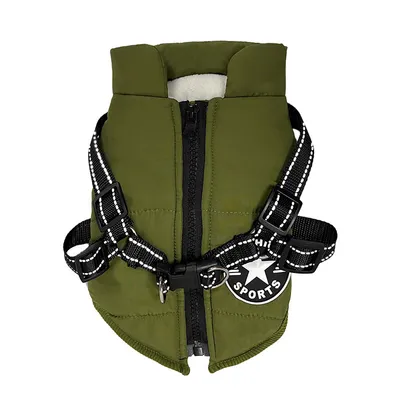 Produktbild von Hundejacke, Winter-Hundejacke, wasserdicht und winddicht, 2-in-1-Set, kleine und mittelgroße Hunde-Winterweste, Grün, S