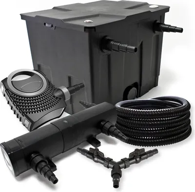 Image de SunSun Kit complet: CBF-350 Filtre de bassin jusqu'à 12000 L Biologique, CTF-8000 pompe de filtration 8000l/h 70W, CUV-218 lampe uv UVC Clarificateur avec 18W, 25m Tuyau 25 mm, Y-distributeur