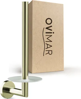 Produktbild von ovimar Ersatzrollenhalter Giskesanden Gold zum Bohren | aus Edelstahl und Glas | Toilettenpapier Rollen Aufbewahrung zum Bohren | bis zu 2 Rollen | auch als Küchenrollenhalter
