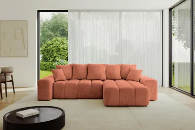 Produktbild von ALTDECOR Ecksofa mit Schlaffunktion und Bettkasten ENIL-L 297x189x68 cm  Apricot - Corner Sofa Eckcouch Couch L-Form  Schlafcouch Ausziehbar Wohnlandschaft