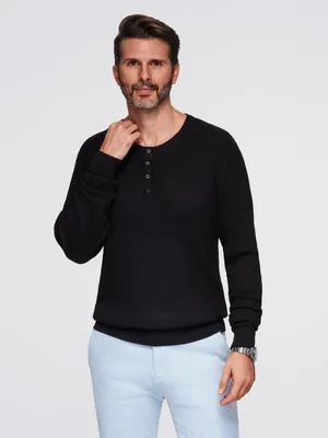 Produktbild von Ombre  Gestreifter Herrenpullover mit Knöpfen am Ausschnitt  schwarz M