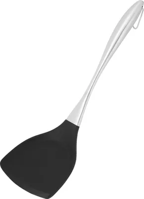 A single silicone spatula with a stainless steel handle is shown against a white background.