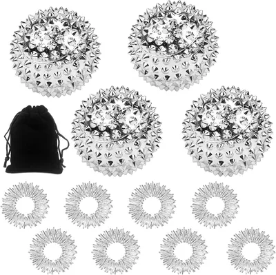 Produktbild von Akupressur-Ring, Igelbälle, Set mit 4 Stück, Igelball-Massage + 8 Stück Akupressur-Ringe, Finger- und Handgelenkmassageringe, 30 mm, Skill Ball