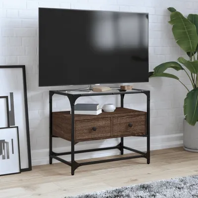 Image de Maison Exclusive - Meuble TV avec plateau en verre Chêne brun 60x35x51 cm Matériau dérivé du bois