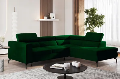 Produktbild von Easy4You Flaschengrün Ecksofa Balsta Velours in L-Form 264 x 73 x 203 cm mit Schlaffunktion und Bettzeugbehälter - Schlafsofa mit Bettkasten Links oder rechts - Eckcouch mit Stauraum - Stoff: Monolith 37
