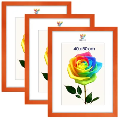 Produktbild von MG Design 3er Set Bilderrahmen Orange 40x50 cm - Posterrahmen Echtholz mit Acrylglas, stabile Wandaufhängung, hoch/quer