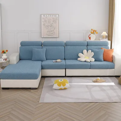 Produktbild von (Blau, Dreisitzer) Couchkissenbezüge für Schnittsofas, elastischer, weicher, rutschfester Sofabezug, Möbelschutz, Sofabezug, Sofabezug, Möbelschutzbezug