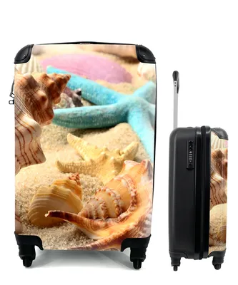 Produktbild von MuchoWow® Koffer Handgepäck Trolley Rollkoffer Kleine Reisekoffer mit 4 Rollen - Seesterne - Muscheln - Sand - Strand - Cabin Size < 55x40x23 cm & 55x40x20 cm - Fotokoffer - Kabinenkoffer - Boardgepäck - Reise-Box - Reisekoffer - Reisegepäck - Koffer mit Bild - Trolley für Kinder