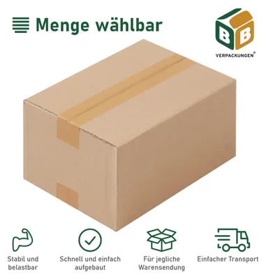 Produktbild von 100 x Faltkarton (260 x 170 x 120 mm) stabil 1-wellig Versandkarton Päckchen DHL Hermes Schachtel Box Paket braun BB-Verpackungen