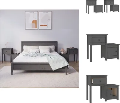 Produktbild von vidaXL Nachttische 2 Stk. Grau 79,5x38x65,5 cm Massivholz Kiefer -  Nachttische