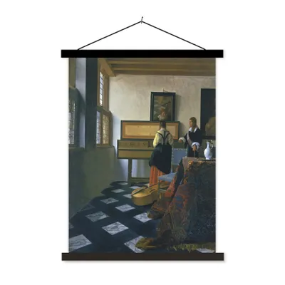 Produktbild von MuchoWow® Textilposter Die Musikstunde - Johannes Vermeer 120x160 cm mit schwarzem Rahmen - Magnetischer
