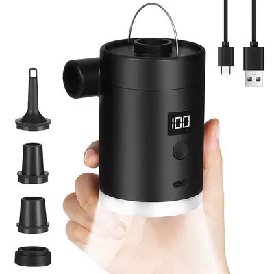 Produktbild von Elektrische Luftpumpe, 3600mAh Akku, mit 4 Düsen, geeignet für Luftmatratzen, Isomatten, Pools und Kinderplanschbecken, schnelles Aufblasen/Absaugen