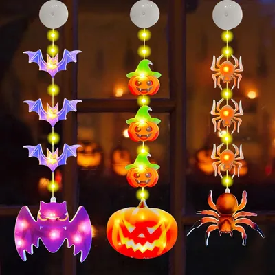 Produktbild von Halloween Fensterdeko LED, 3 Stück Kürbislichter mit Saugnapf