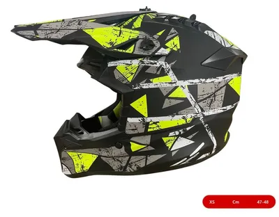 Obrázok produktu pre Detská motokrosová/enduro prilba na motorku, ATV, bicykel – veľkosť XS (47–48 cm), matná čierna s žltým vzorom