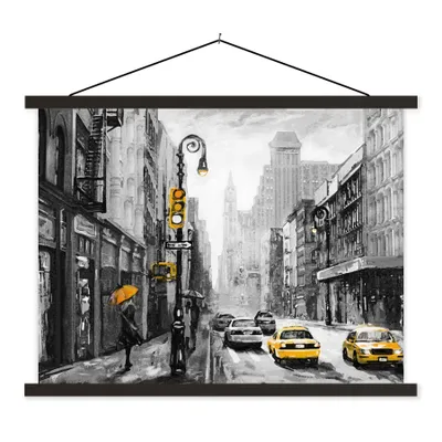Produktbild von MuchoWow® Textilposter Gemälde - Ölfarbe - Stadt - Auto 40x30 cm mit schwarzem Rahmen - Dekorationen