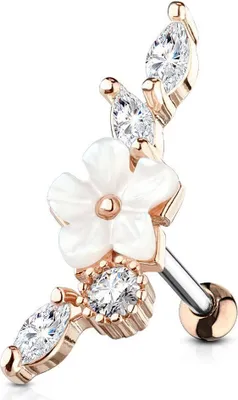 Produktbild von Helix Piercing „Perlmutt Blume mit Zirkonia“ Rose Gold/Klar