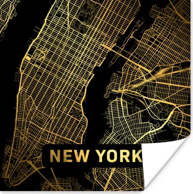 Produktbild von MuchoWow® Poster New York - Karte - Gold 30x30 cm - Wandposter - Printing
