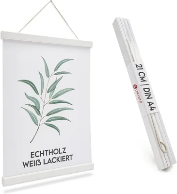 Produktbild von LIKARTO® Posterleiste Holz Weiß A4, 21 cm, magnetisch, mit Lederband