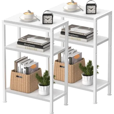 Obrázek produktu pro Noční stolek, sada 2 kusů, úzký, 3 zásuvky, bílá barva, rozměry 43 x 20 cm