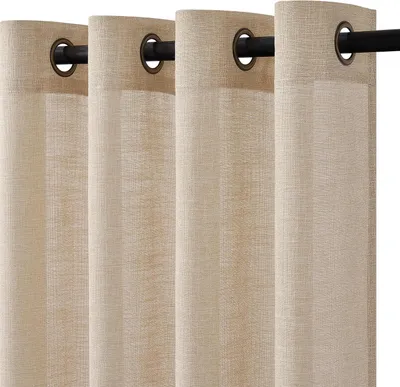 Productafbeelding van Moderne gordijnen voor slaapkamer - Met ringen - 2 stuks - Gordijnen voor binnen - Lichtbruin met linnen - Decoratie voor ramen - Transparant