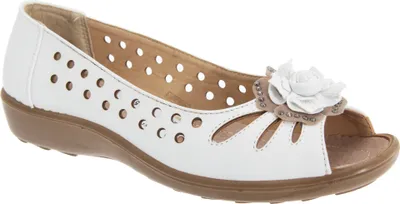 Produktbild von Boulevard Damen Ballerinas / Schuhe mit Zehenöffnung, Lochmuster und Blumen-Applikation DF445 (8 UK/41 EU) (Weiß)