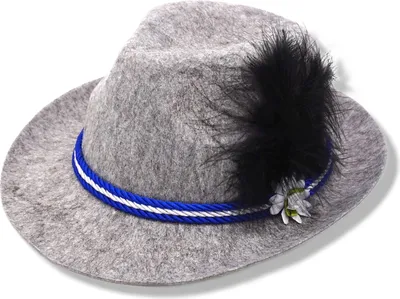 Produktbild von bayerischer Trachtenhut "HANS" grau hellgrau mit Feder und Hutband / Tracht / Karneval / Oktoberfest / Fasching