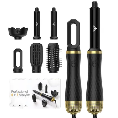Produktbild von UKLISS 6-in-1 Haartrockner, 1000W, Ionen-Technologie, inkl. Stylingaufsätzen, Keramik, Schwarz/Gold, Professionell, Ohne Logo