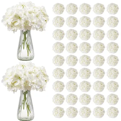 Produktbild von VEVOR Kunstblumen, 305 Stück Realistisch Aussehende Weiße Seidenfake-Hortensien Großpackung, Weiße Falsche Brautdusche mit Stielen für DIY Hochzeitssträuße, Heim-Centerpieces Arrangements, Partytischdekorationen, 105 Stück