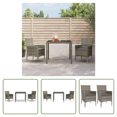 Produktbild von The Living Store 3-tlg. Garten-Essgruppe mit Kissen Grau Poly Rattan