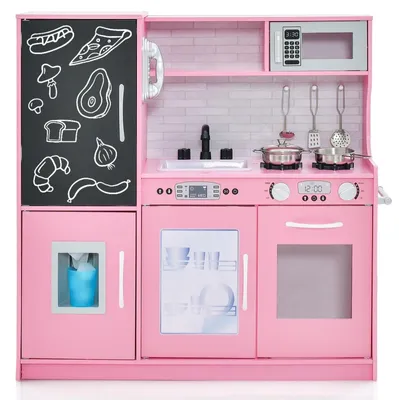 Immagine prodotto di Cucina giocattolo in legno per bambini, con accessori, cucina per bambole, set di giocattoli, rosa