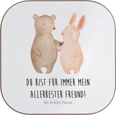 Produktbild von Mr. & Mrs. Panda Untersetzer Glas Bär und Hase Umarmen - Weiß - Geschenk, Tassen, gläseruntersetzer, Beste Freundin, Coaster, für Immer, Umarmung, Holzuntersetzer, Gläser