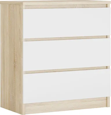 Obrázok produktu pre Komoda s 3 zásuvkami, farba: dub Sonoma / biela matná, 78 x 70 x 39 cm