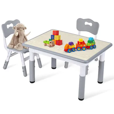 Produktbild von Faziango Kindertisch mit 2 Stühlen grau, Höhenverstellbare Kindermöbel für Spielzimmer und Kindergarten,  Kindersitzgruppe, Sitzgruppe für Kinder, 80x60 cm
