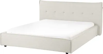 Obrázek produktu pro BELIANI Postel krémově bílá lněná čalouněná 160 x 200 cm s čelem s roštem postelový rám ložnice