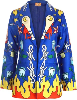 Produktbild von Harley Quinn Kostüm Blazer | Blauer Damenblazer für Birds of Prey Fans | Größe: L