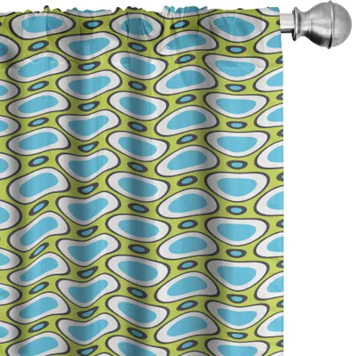 Obrázek produktu pro ABAKUHAUS Geometrické závěsy, záclony, retro kruhy s tečkami, kulaté designové prvky, vintage inspirace, 2 kusy, 75 x 245 cm, žlutá, zelená, modrá, černá