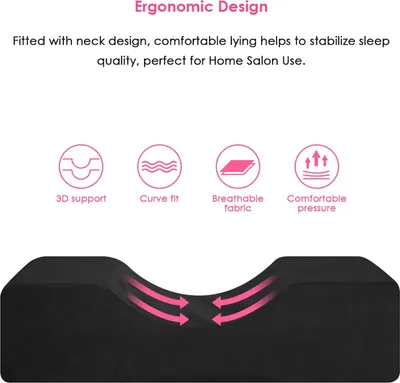 Produktbild von Wimpernverlängerungs-Nackenkissen, ultraweiches U-Form-Memory-Schaum-Kissen Schönheitskurven-Kissen für Salon-Gruppen-Wimpernverlängerung (Schwarz)