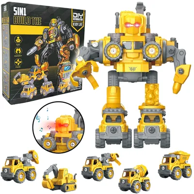Produktbild von N´JOY Life - Kinderspielzeug - Roboterspielzeug - Baulernspielzeug - Bauautospielzeug - 5 in 1 - Gelb