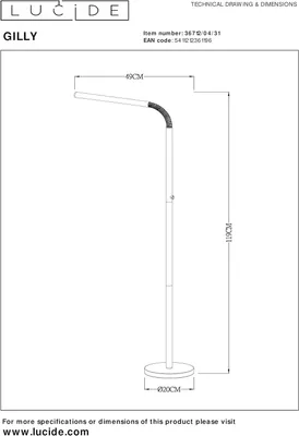 Productafbeelding van LUCIDE GILLY - wiederaufladbare Stehlampe Mit Leselampe - Akku/Batterie - LED Dim. - 1x6W 2700K - Weiß