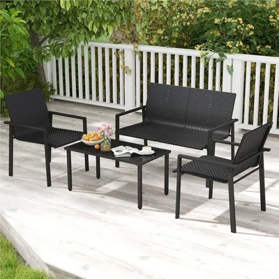 Produktbild von Polyrattan-Garnitur – Gartenmöbel-Set – Lounge-Set – Gartenmöbel – Terrassenmöbel – 4-teilig, schwarz